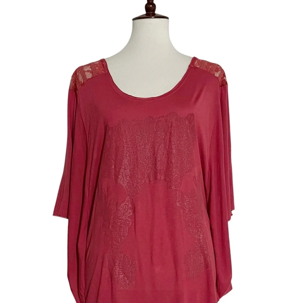 Free People Womens Berry Pink Lace Shoulder Draped‎ Open Back Tunic Top Large